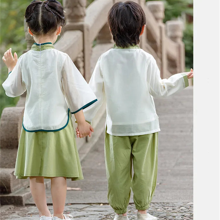 Fashion Hanfu Girl Suit Tang Costume Summer Chinese Style Boy Set Children's Sets Casual Kids Clothes Performance Baby Outfit